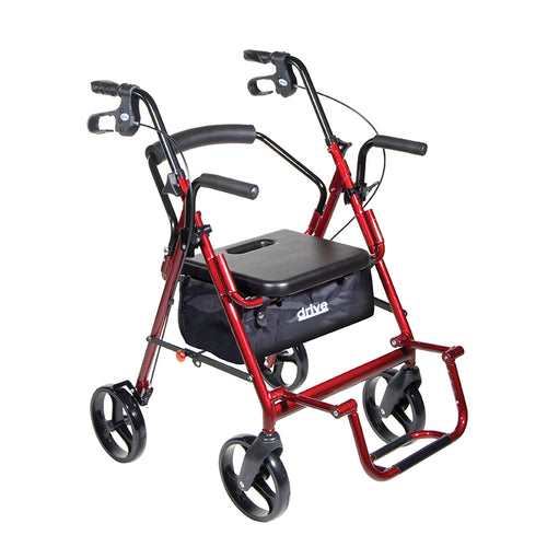Drive Medical 795BU Duet Dual Function Transport Wheelchair Rollator Rolling Walker, Burgundy